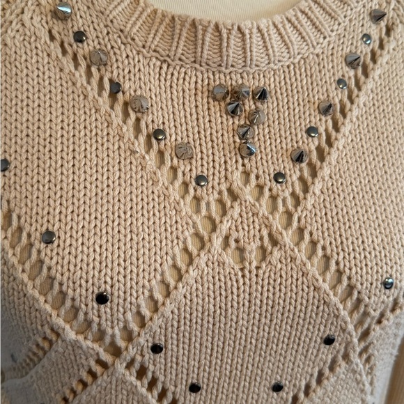 Potter's Pot Beige Long Sleeve Semi Sheer Spike Accent Sweater Size Medium - Picture 7 of 14